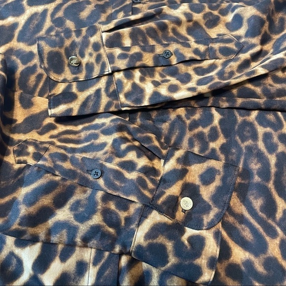 LAUREN Ralph Lauren Brown Black Leopard Print Long Sleeve Button Down Shirt. Med - Picture 10 of 15